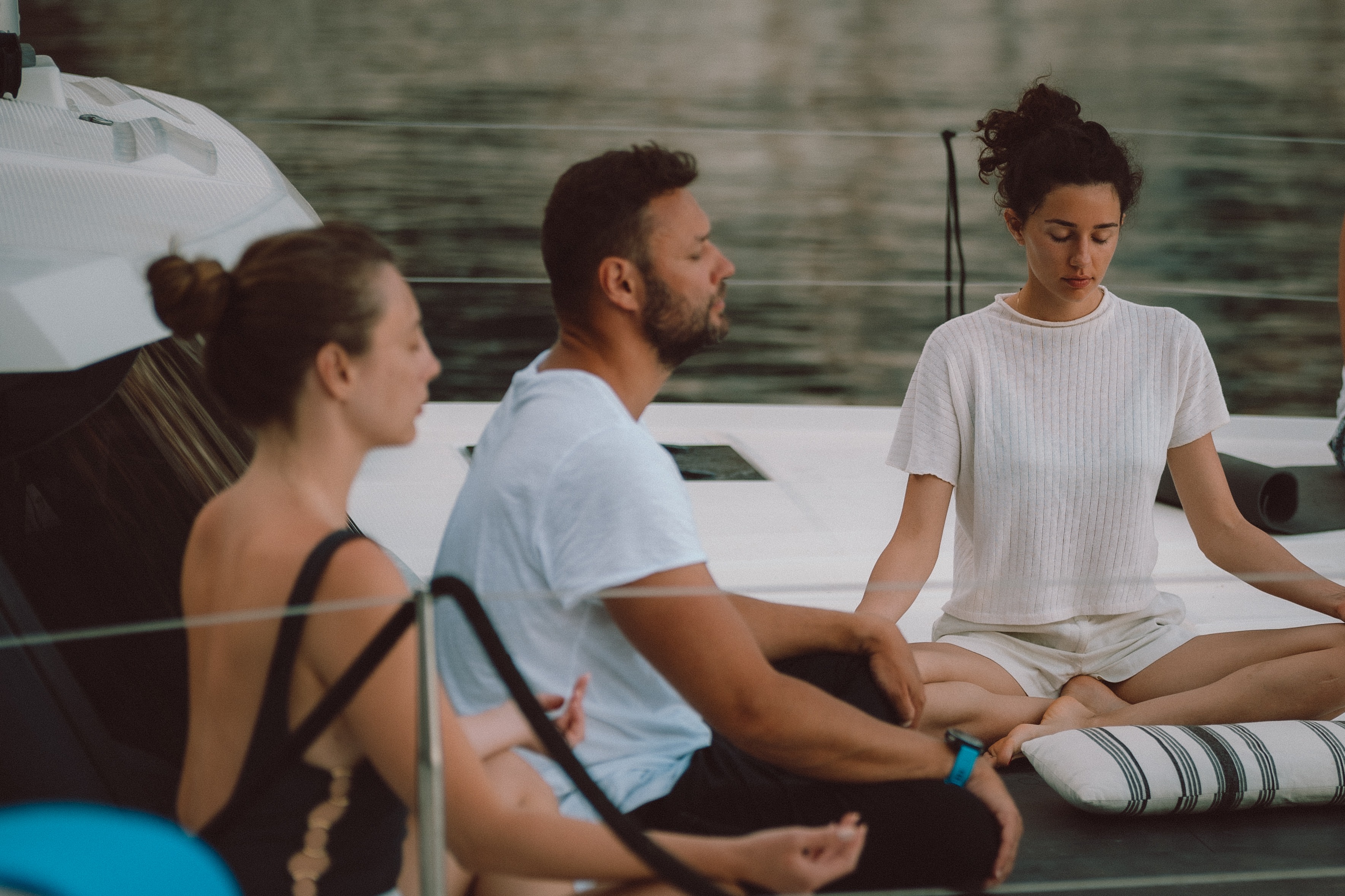 Meditation session on the yacht